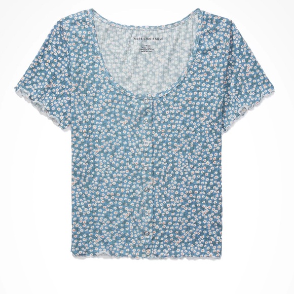 AMERICAN EAGLE NWOT FLORAL SNAP FRONT BABY TEE SIZE SMALL - Picture 1 of 7